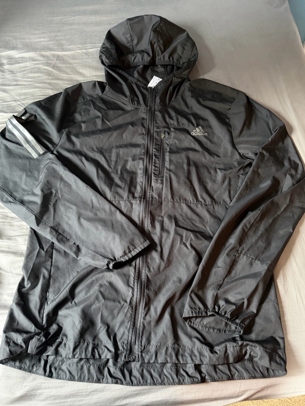 adidas Black Hooded Windbreaker Jacket with Reflective Stripes